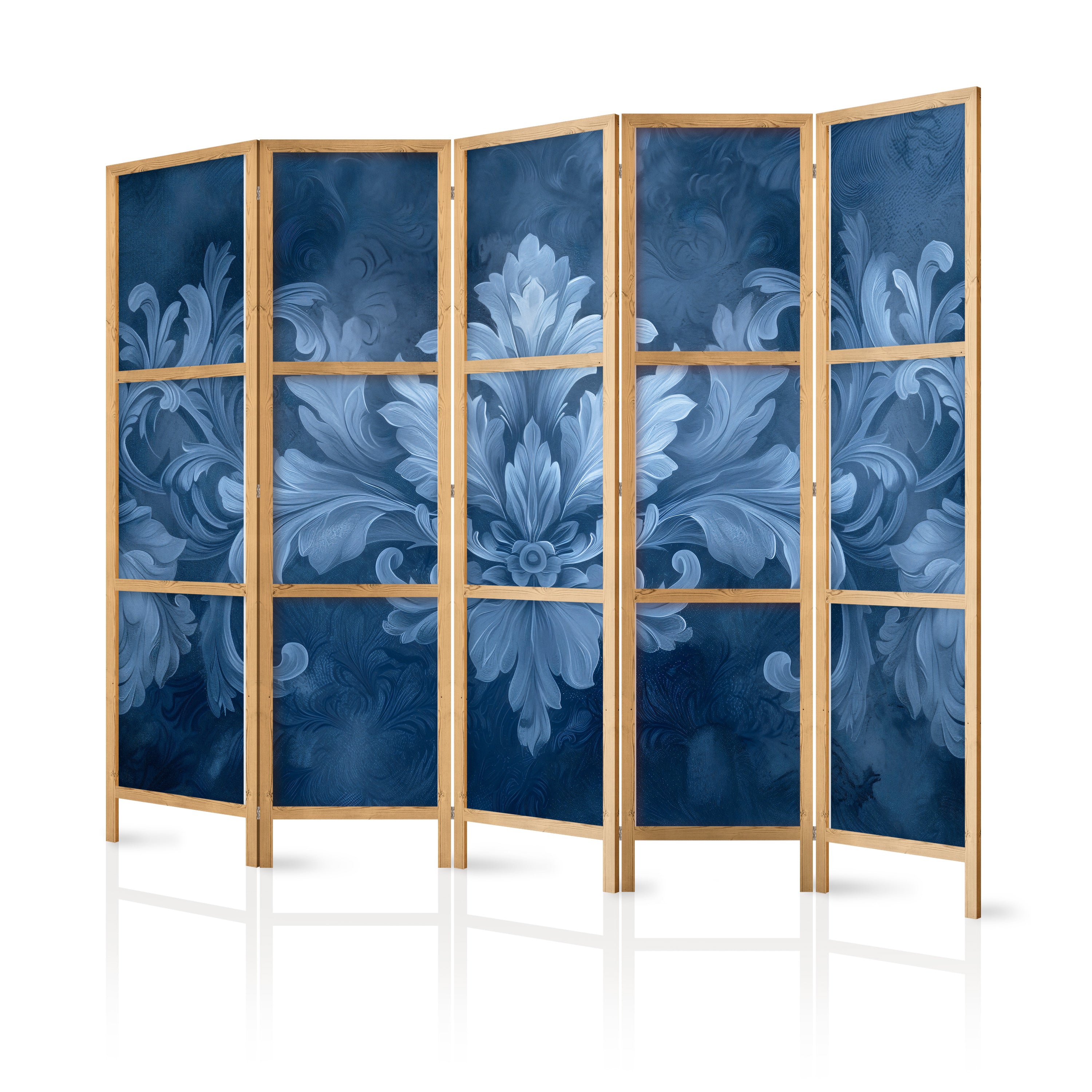Room Divider - Blue Floral Folding Screen (5-Panel)