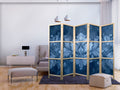 Blue Floral Ornament 5-Panel Japanese Room Divider