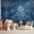Worn Blue Retro Ornament Decorative Motif Wall Mural
