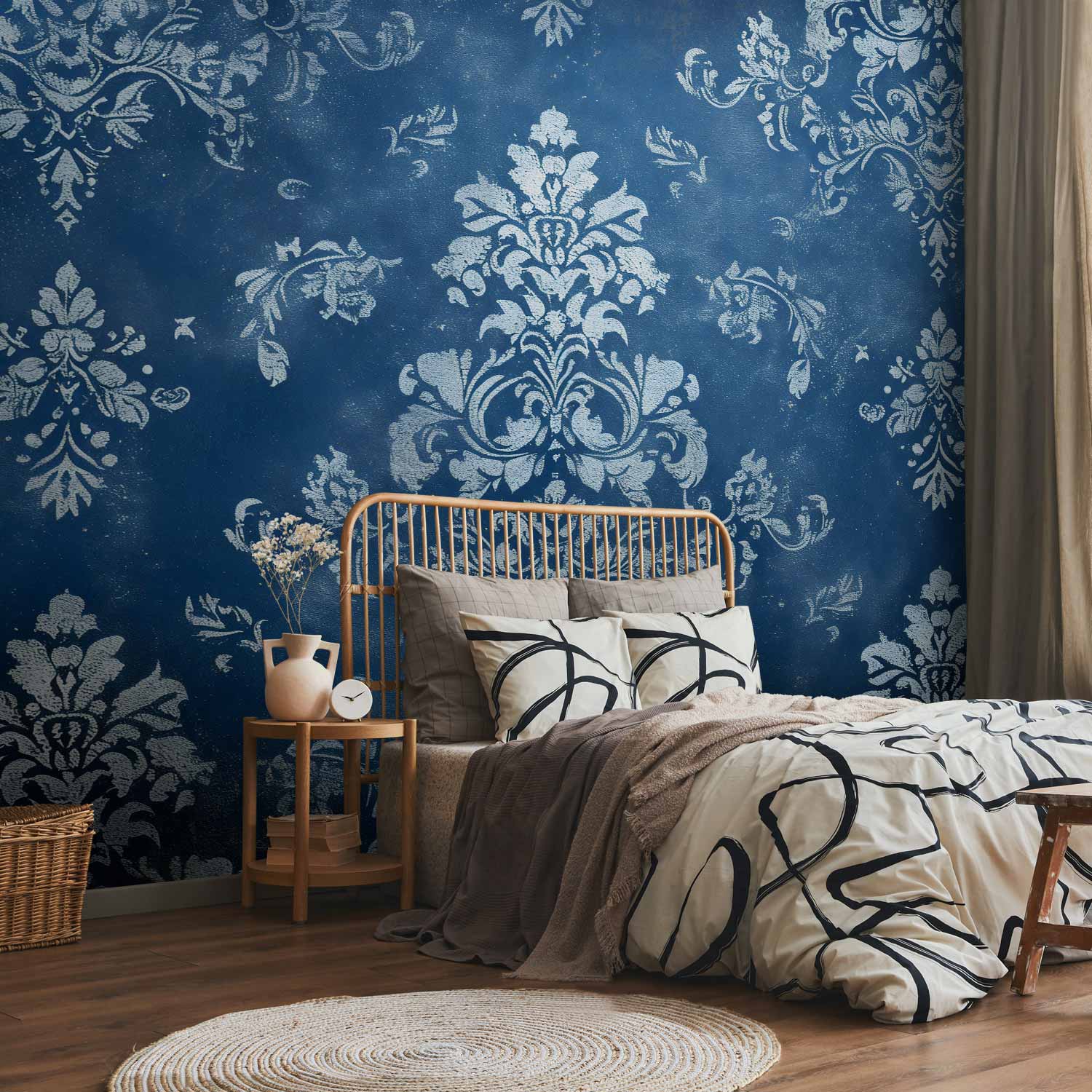 Worn Blue Retro Ornament Decorative Motif Wall Mural