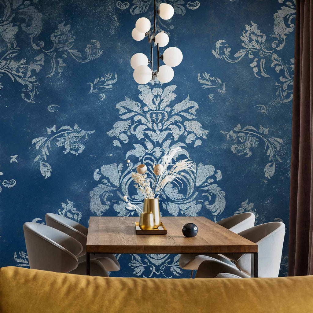 Worn Blue Retro Ornament Decorative Motif Wall Mural