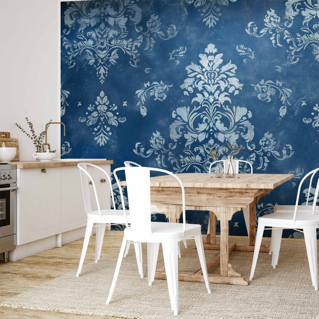 Worn Blue Retro Ornament Decorative Motif Wall Mural