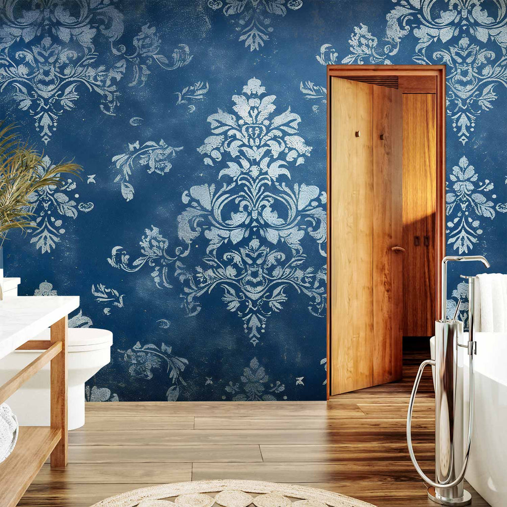 Worn Blue Retro Ornament Decorative Motif Wall Mural