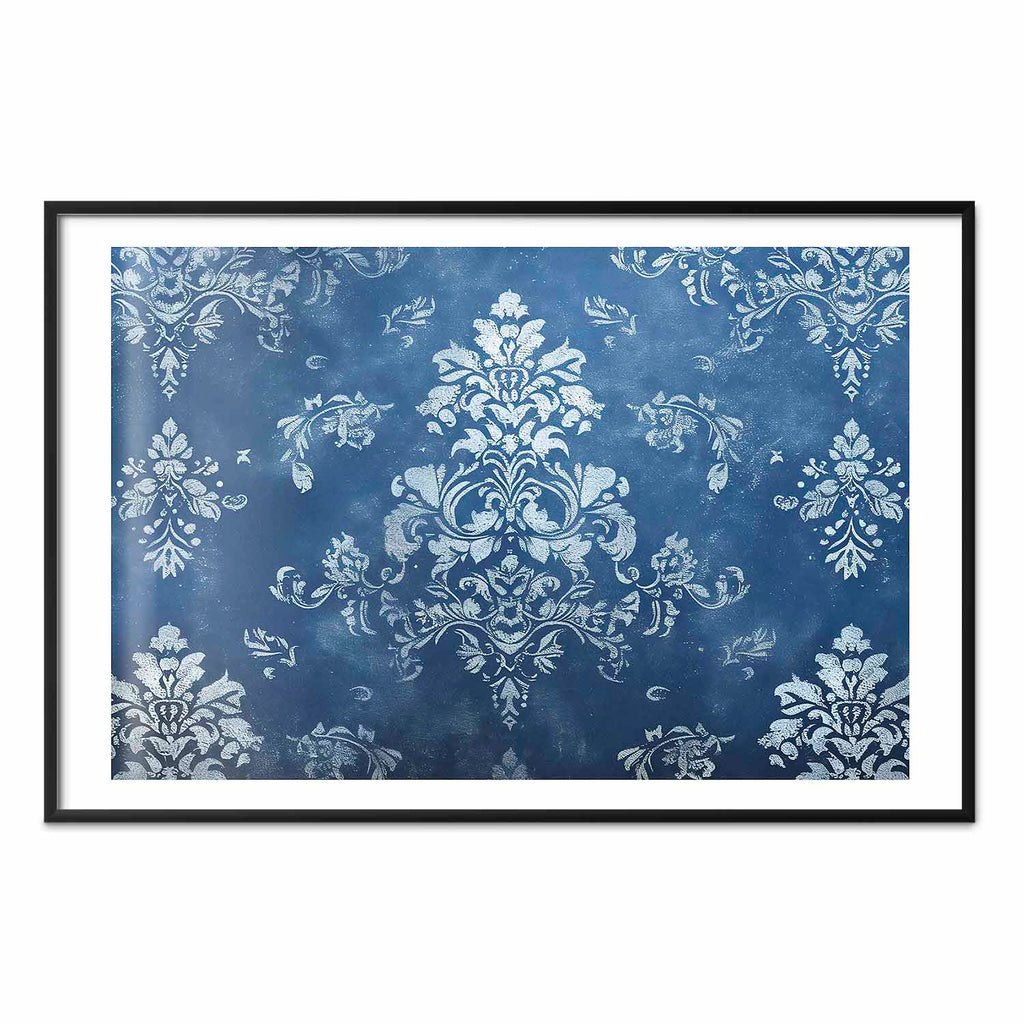 Worn Blue Baroque Ornament Retro Poster