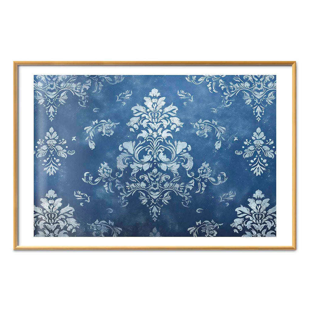 Worn Blue Baroque Ornament Retro Poster