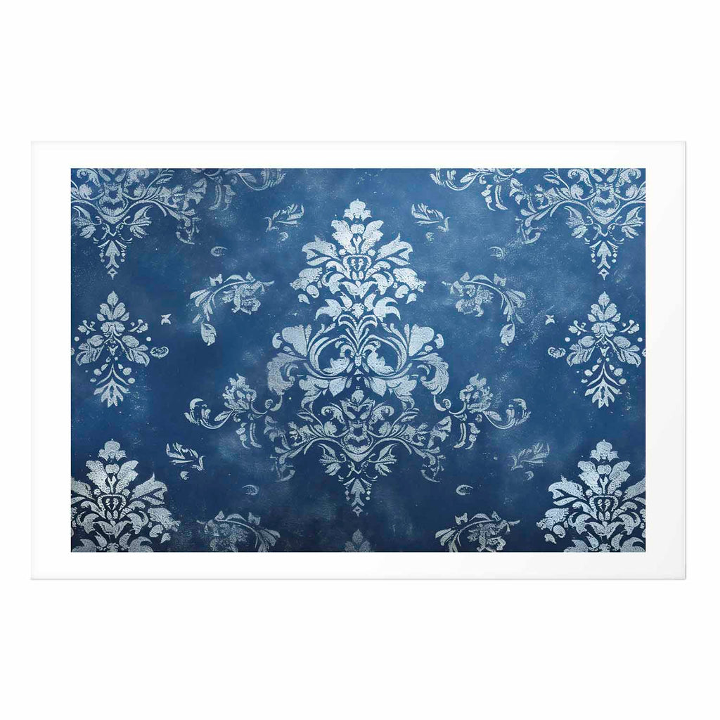 Worn Blue Baroque Ornament Retro Poster