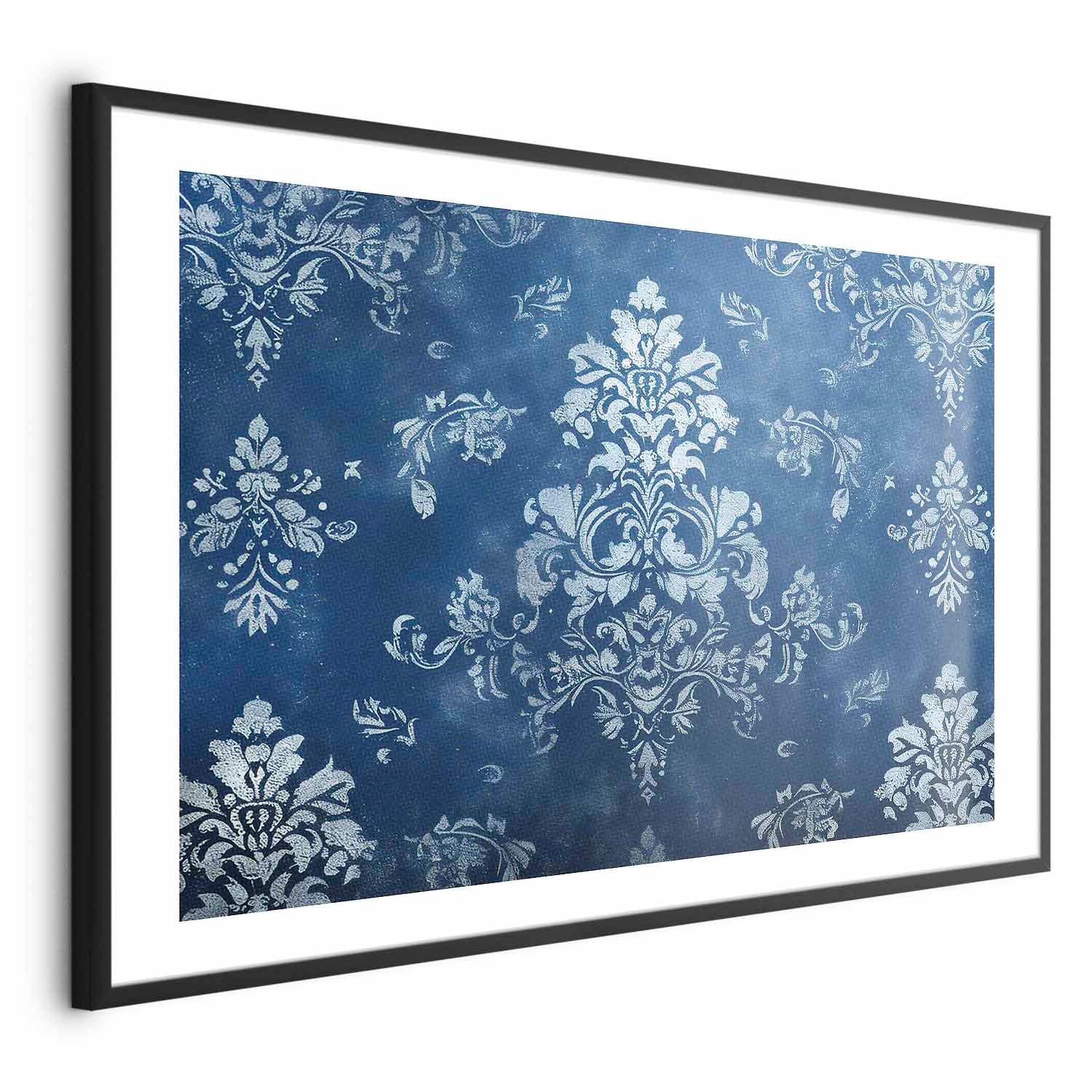Worn Blue Baroque Ornament Retro Poster