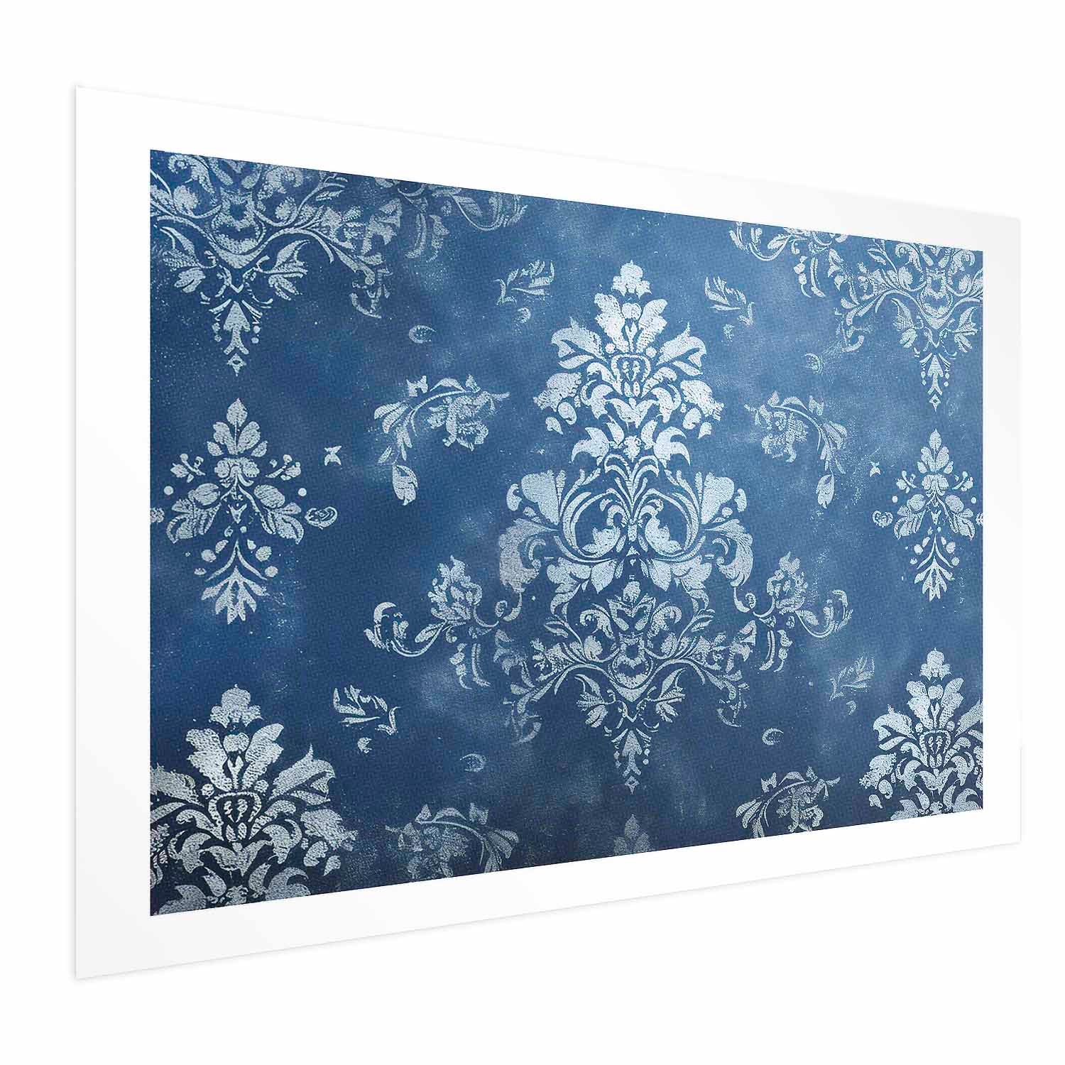 Worn Blue Baroque Ornament Retro Poster