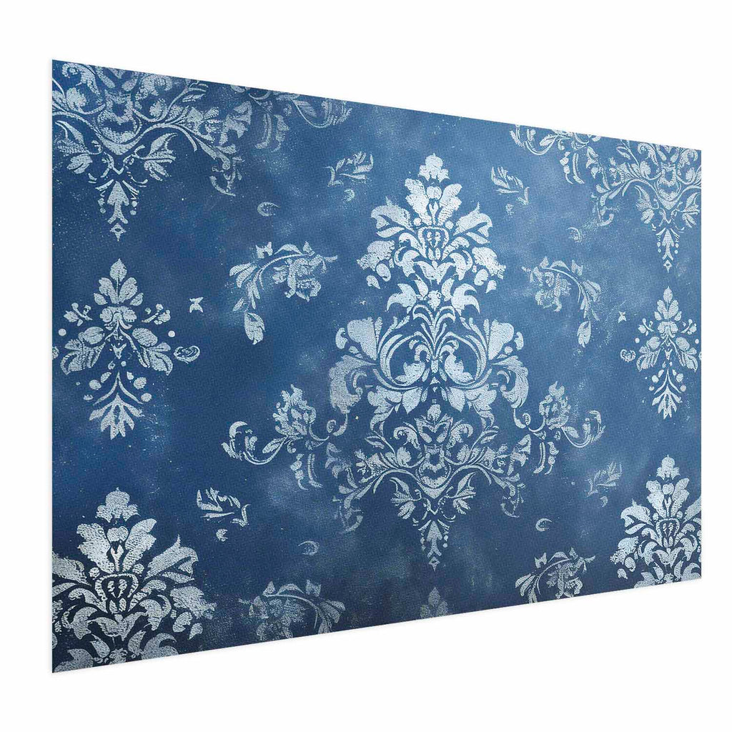 Worn Blue Baroque Ornament Retro Poster