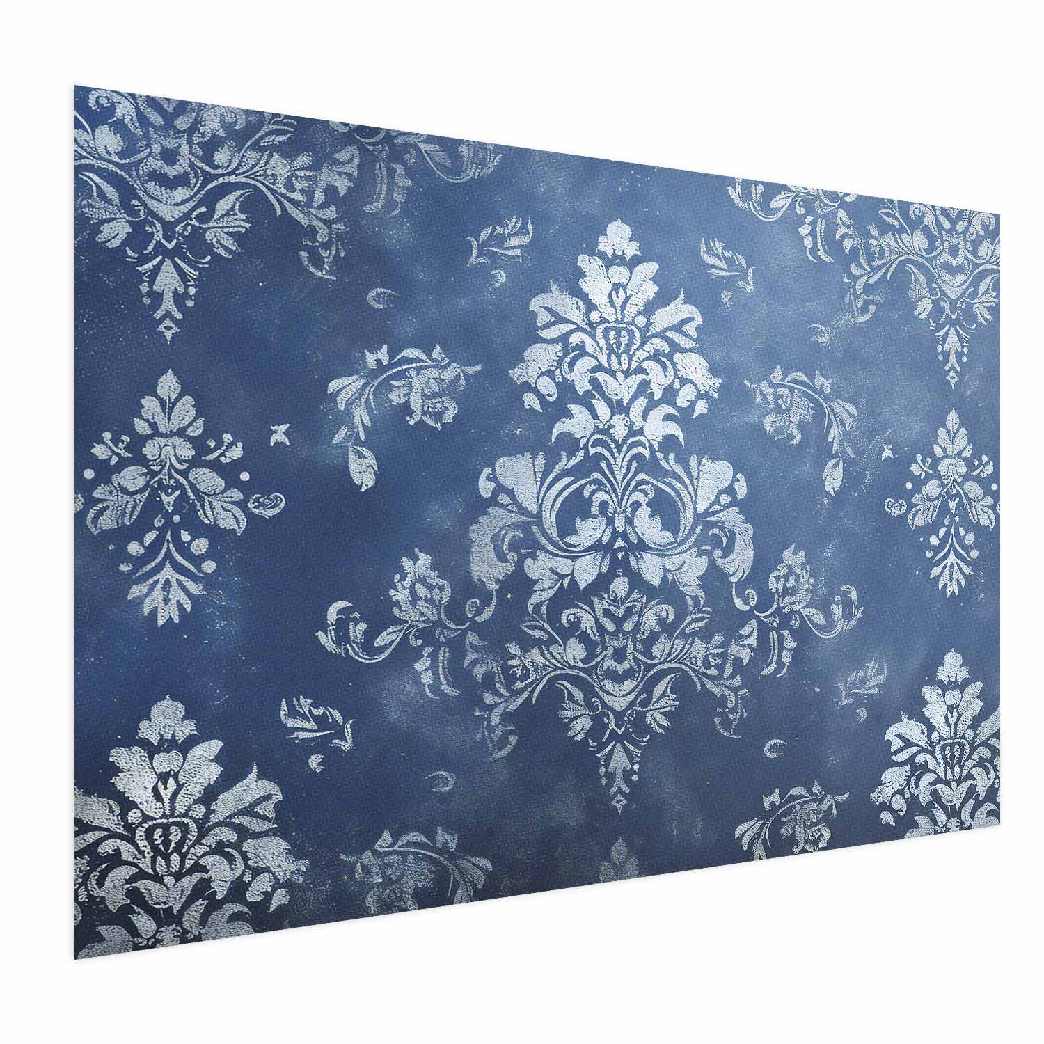 Worn Blue Baroque Ornament Retro Poster