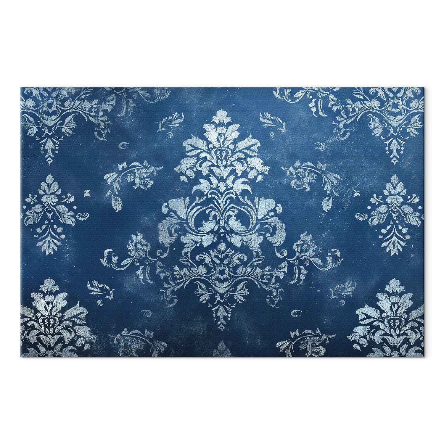 Retro Baroque Ornament Motif Blue Canvas Print