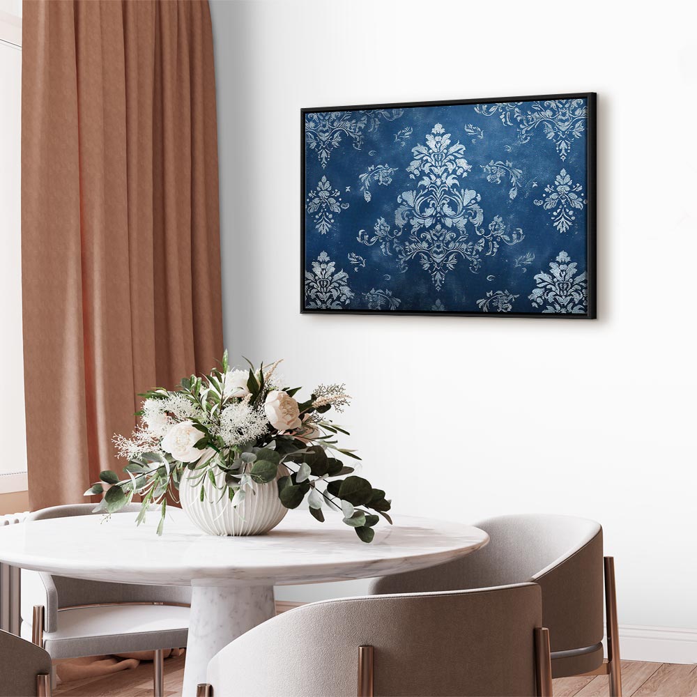 Canvas Print Retro Ornament Decorative Motif in Worn Blues