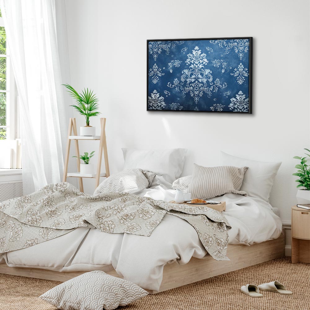 Canvas Print Retro Ornament Decorative Motif in Worn Blues