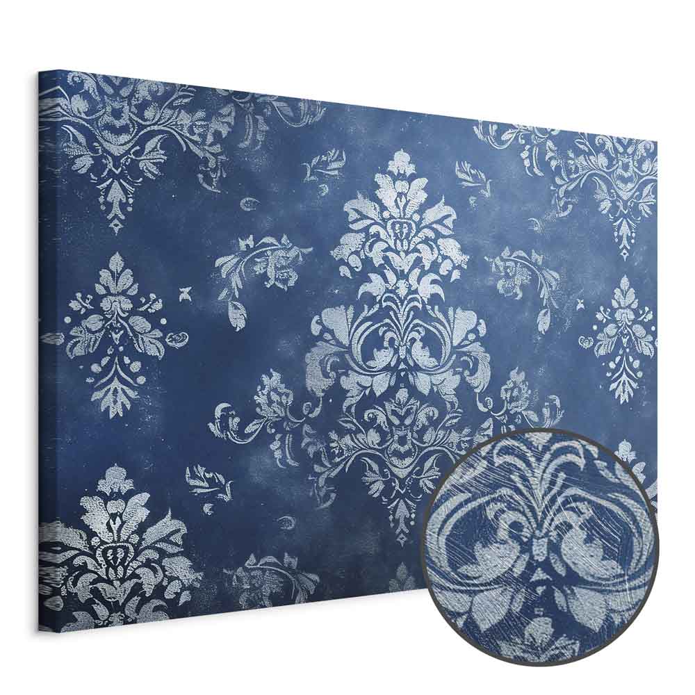 Retro Baroque Ornament Motif Blue Canvas Print