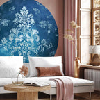 Faded Blue Baroque Ornament Round Wall Mural
