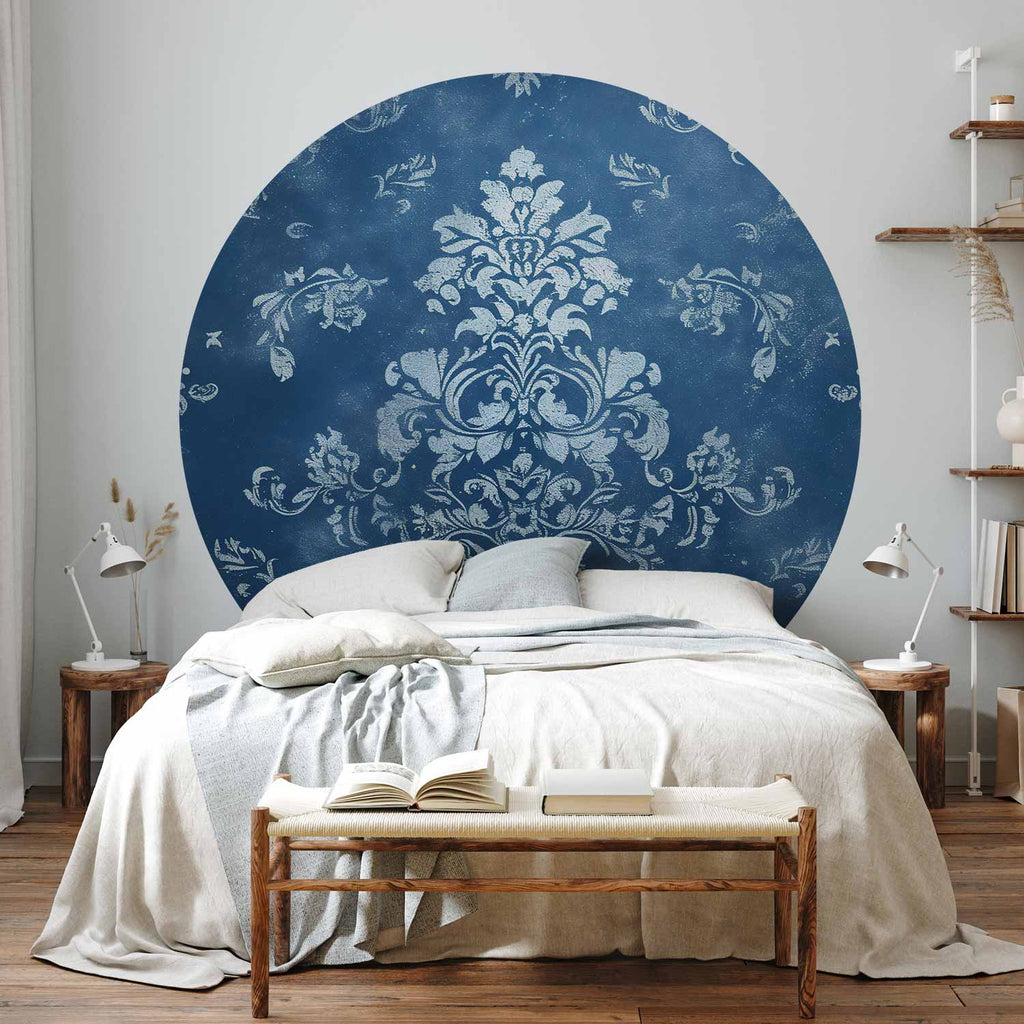 Faded Blue Baroque Ornament Round Wall Mural