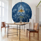 Faded Blue Baroque Ornament Round Wall Mural