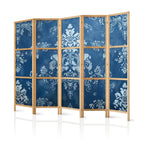 Japanese Room Divider 5-Panel Floral Screen in Blue