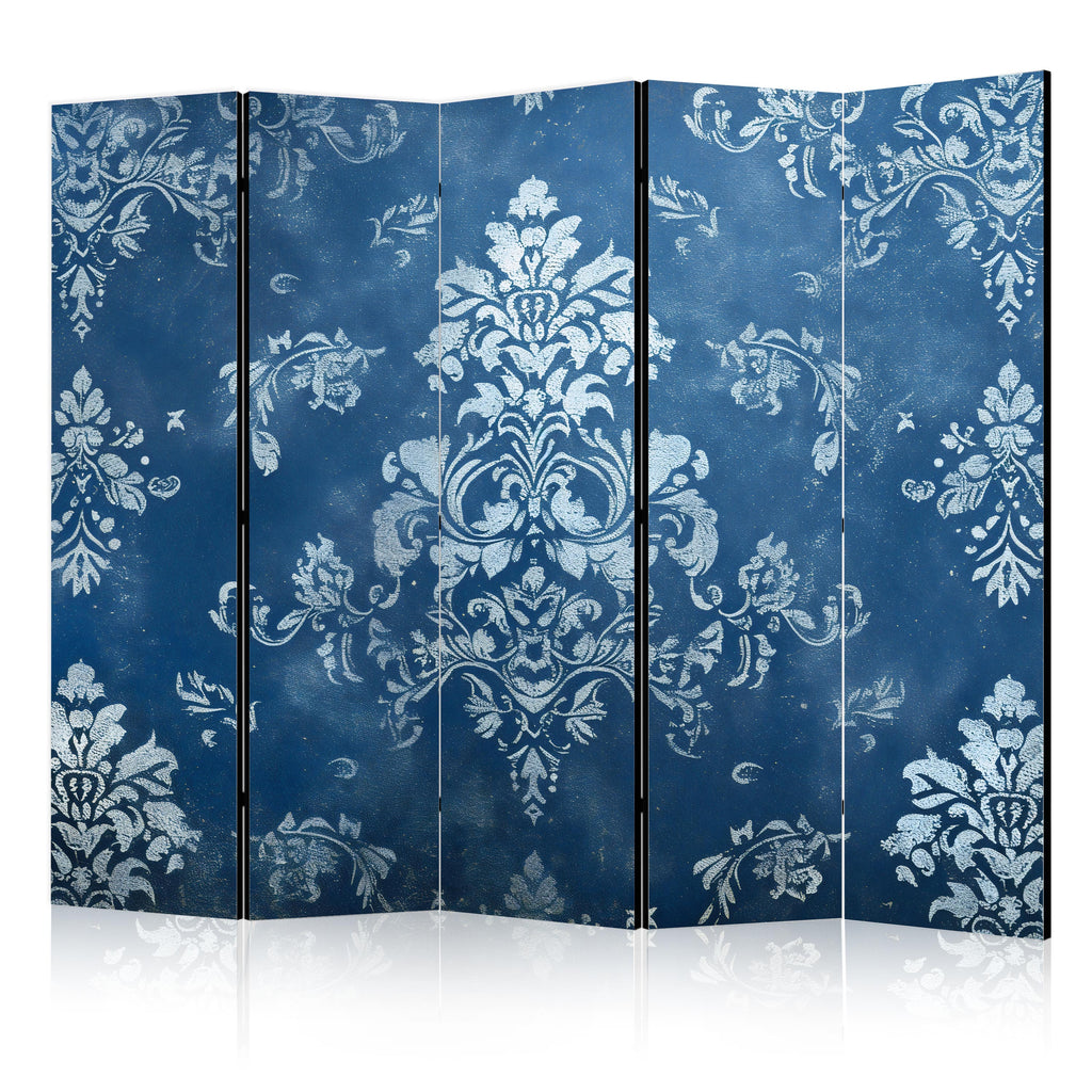 Room Divider Floral Screen - 5-Panel Blue & White