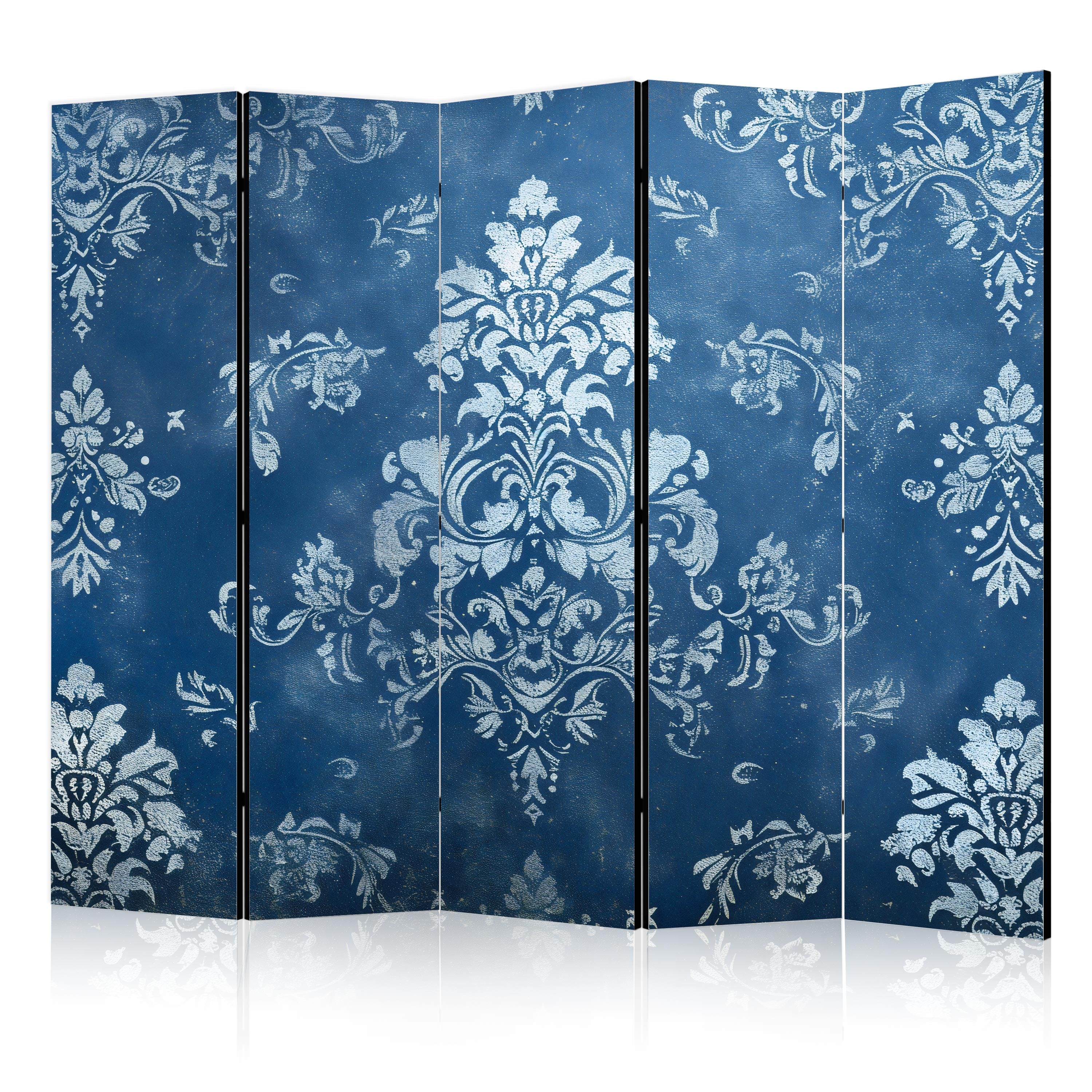 Room Divider Floral Screen - 5-Panel Blue & White