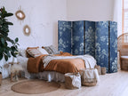Room Divider Floral Screen - 5-Panel Blue & White