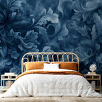 Dark Blue Victorian Leaf Ornament Wall Mural
