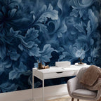 Dark Blue Victorian Leaf Ornament Wall Mural