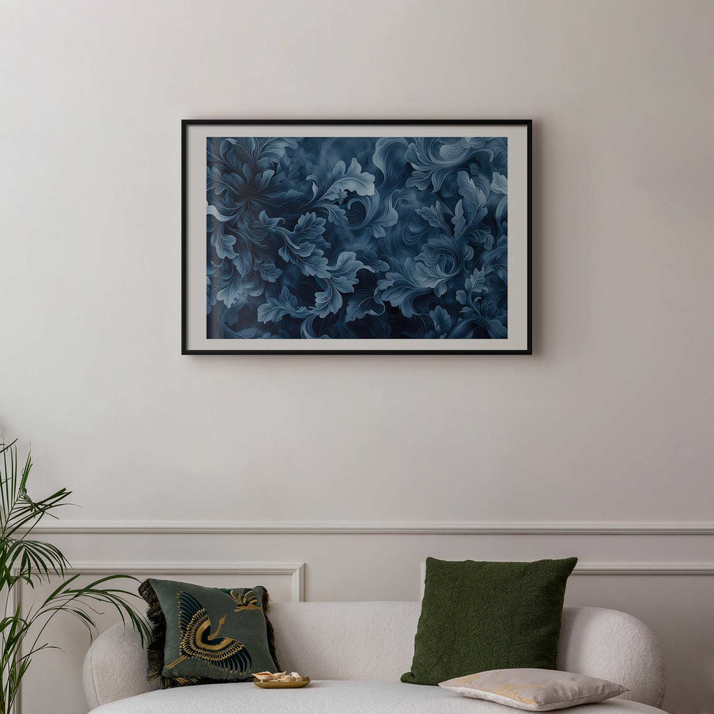 Dark Blue Baroque Ornament Abstract Poster