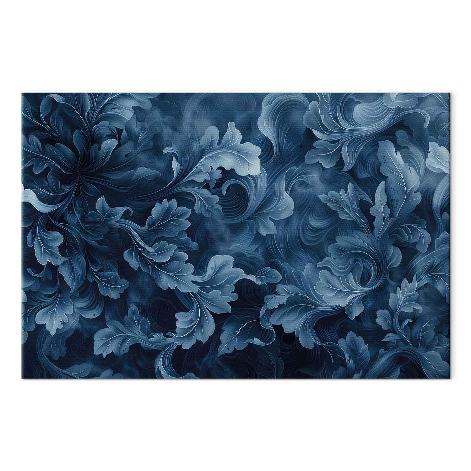 Abstract Dark Blue Victorian Leaves Canvas Print