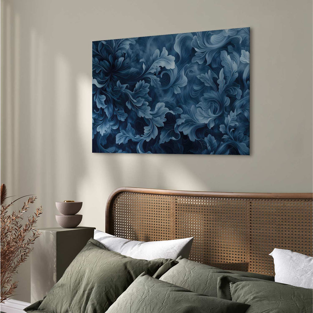Abstract Dark Blue Victorian Leaves Canvas Print
