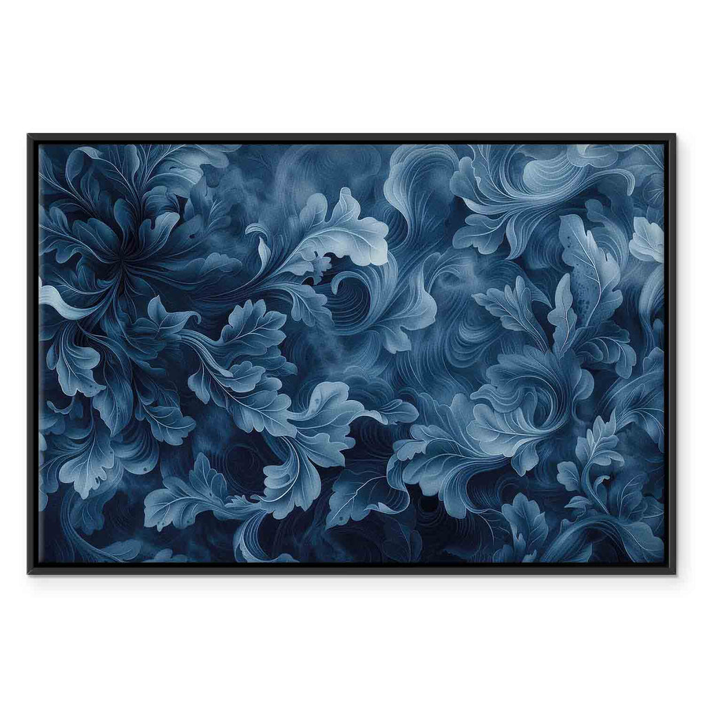Abstract Dark Blue Victorian Leaves Canvas Print