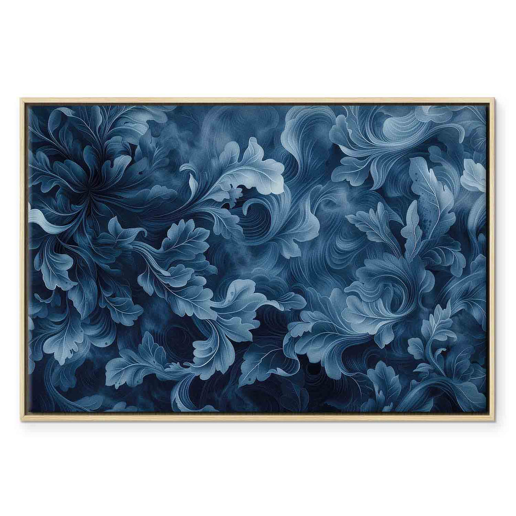 Abstract Dark Blue Victorian Leaves Canvas Print