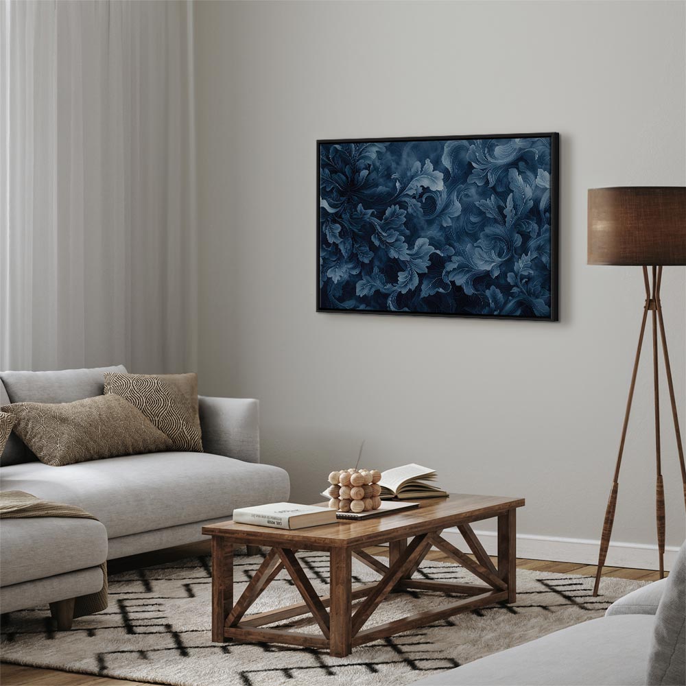 Canvas Print - Abstract Ornaments Dark Blue Victorian Leaves