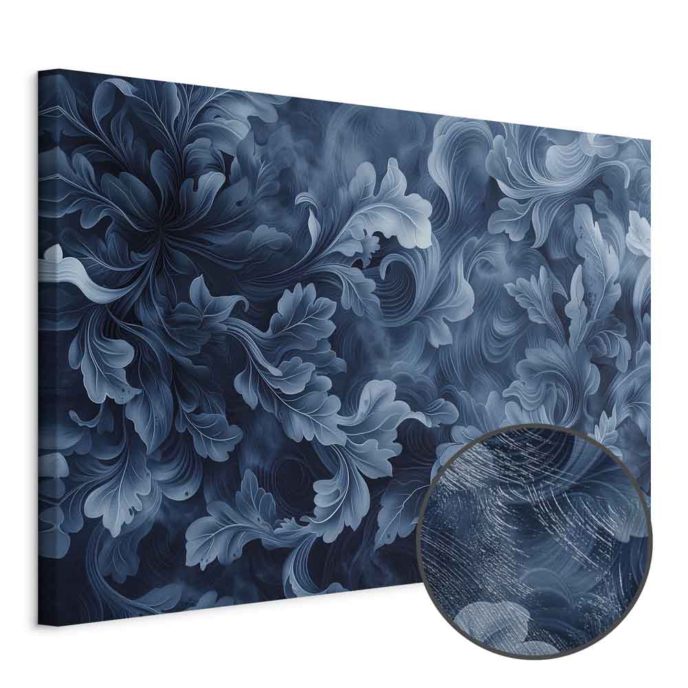 Abstract Dark Blue Victorian Leaves Canvas Print