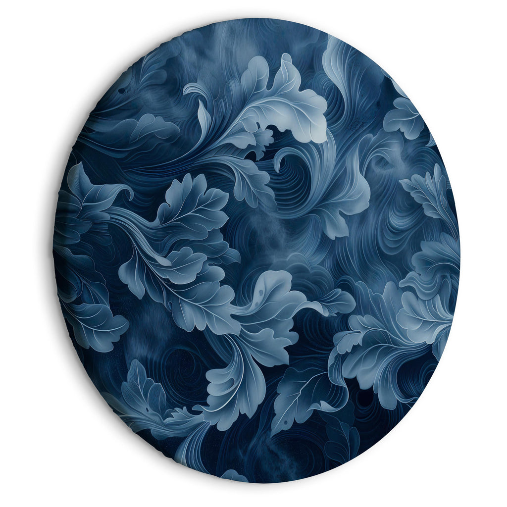 Round Canvas Print - Abstract Ornaments Dark Blue Leaves