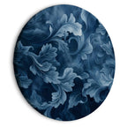 Round Canvas Print - Abstract Ornaments Dark Blue Leaves