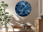 Round Canvas Print - Abstract Ornaments Dark Blue Leaves
