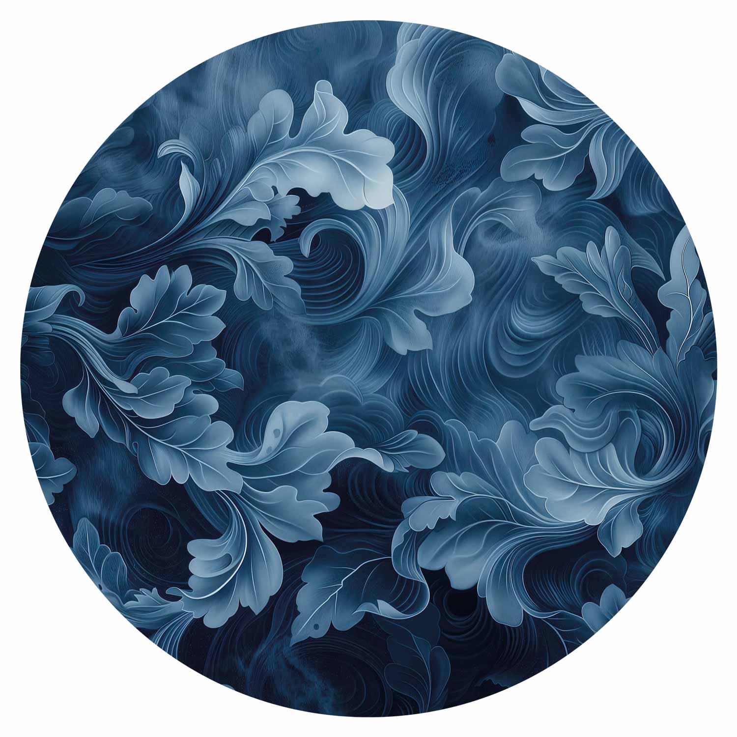 Dark Blue Baroque Ornament Abstract Round Wall Mural