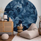 Dark Blue Baroque Ornament Abstract Round Wall Mural