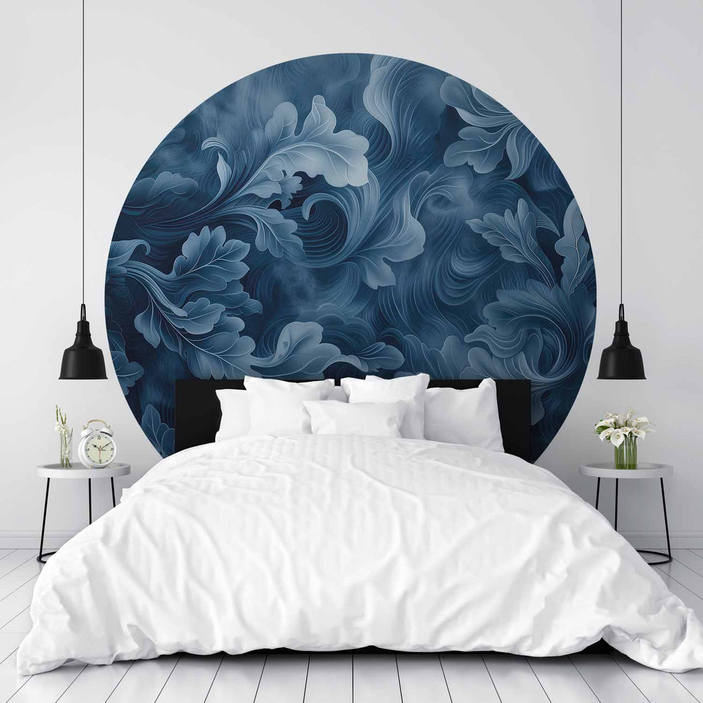 Dark Blue Baroque Ornament Abstract Round Wall Mural