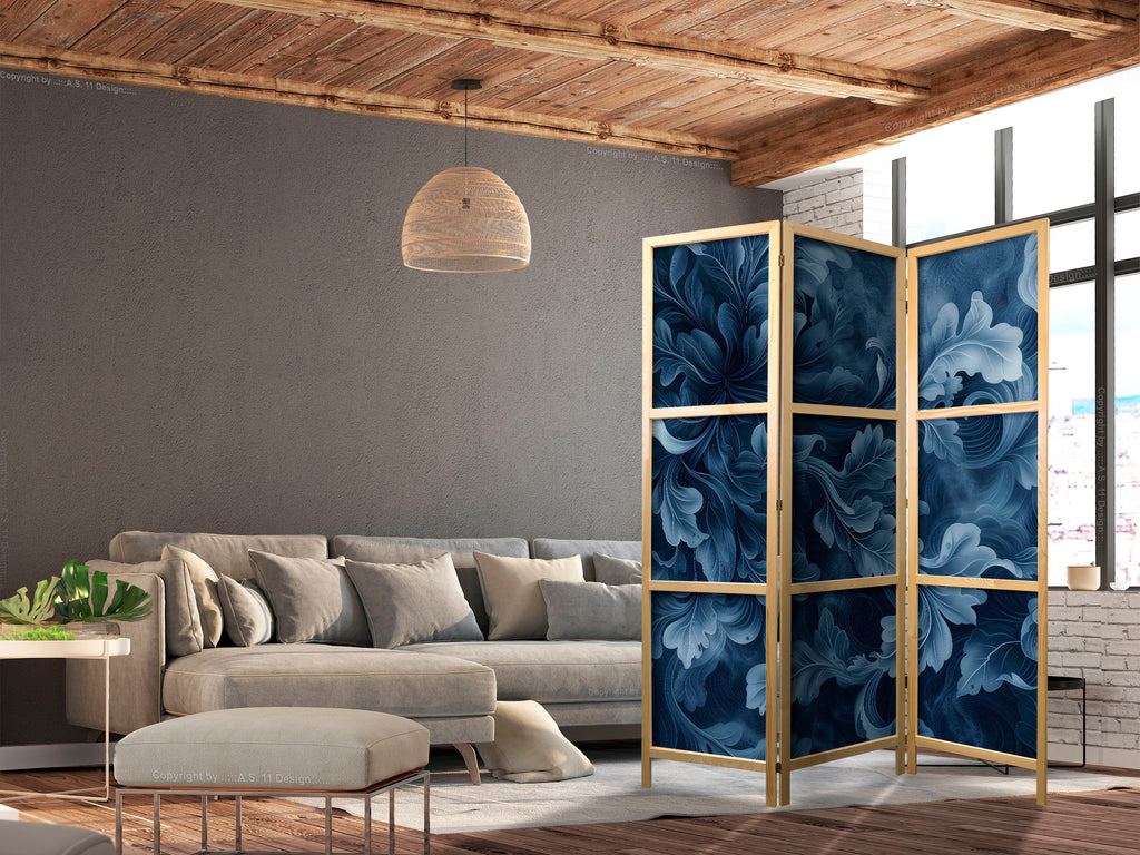 Room Divider with Abstract Ornaments in Dark Blue