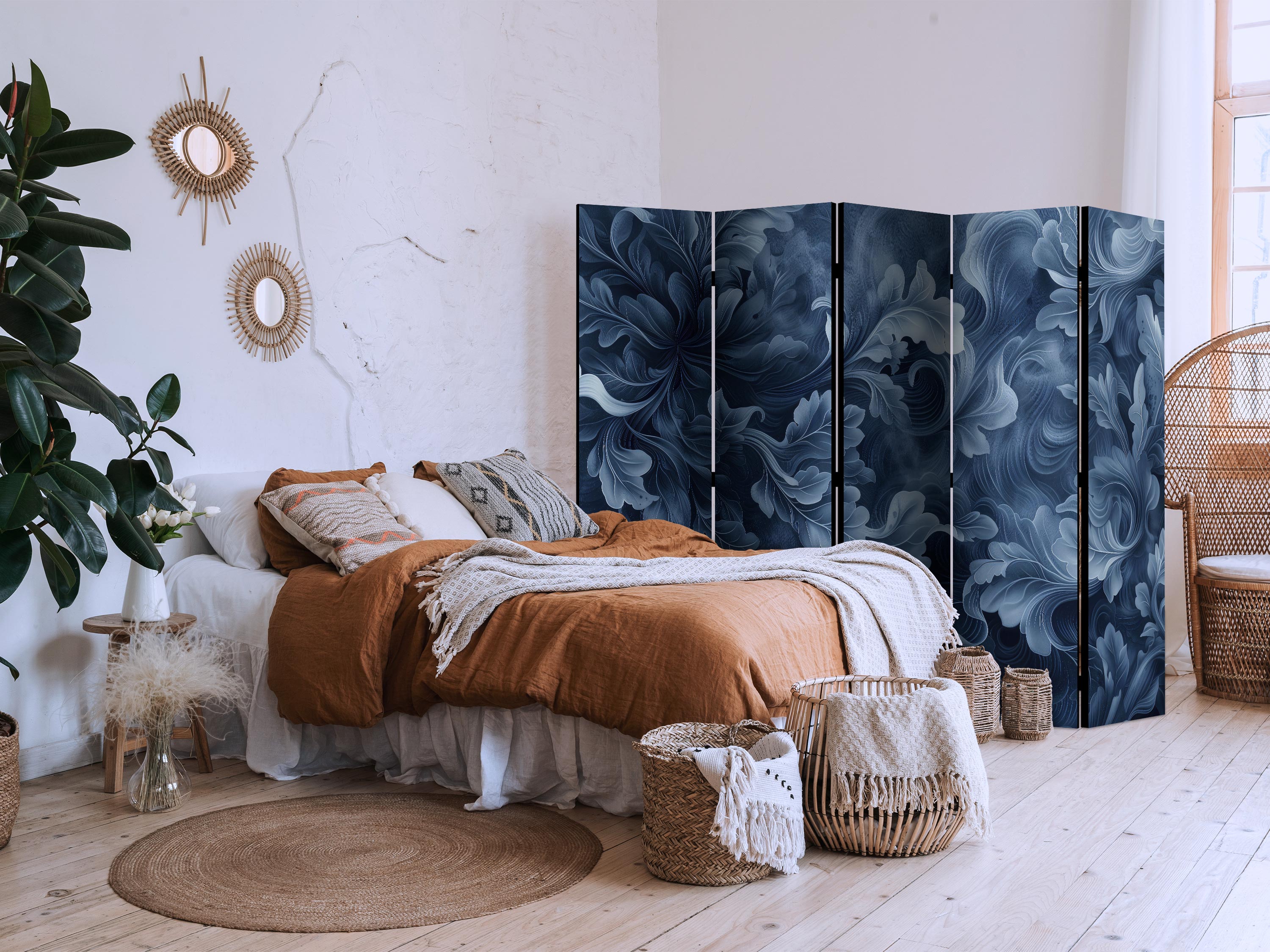 Room Divider - Abstract Ornaments in Blue Leaves