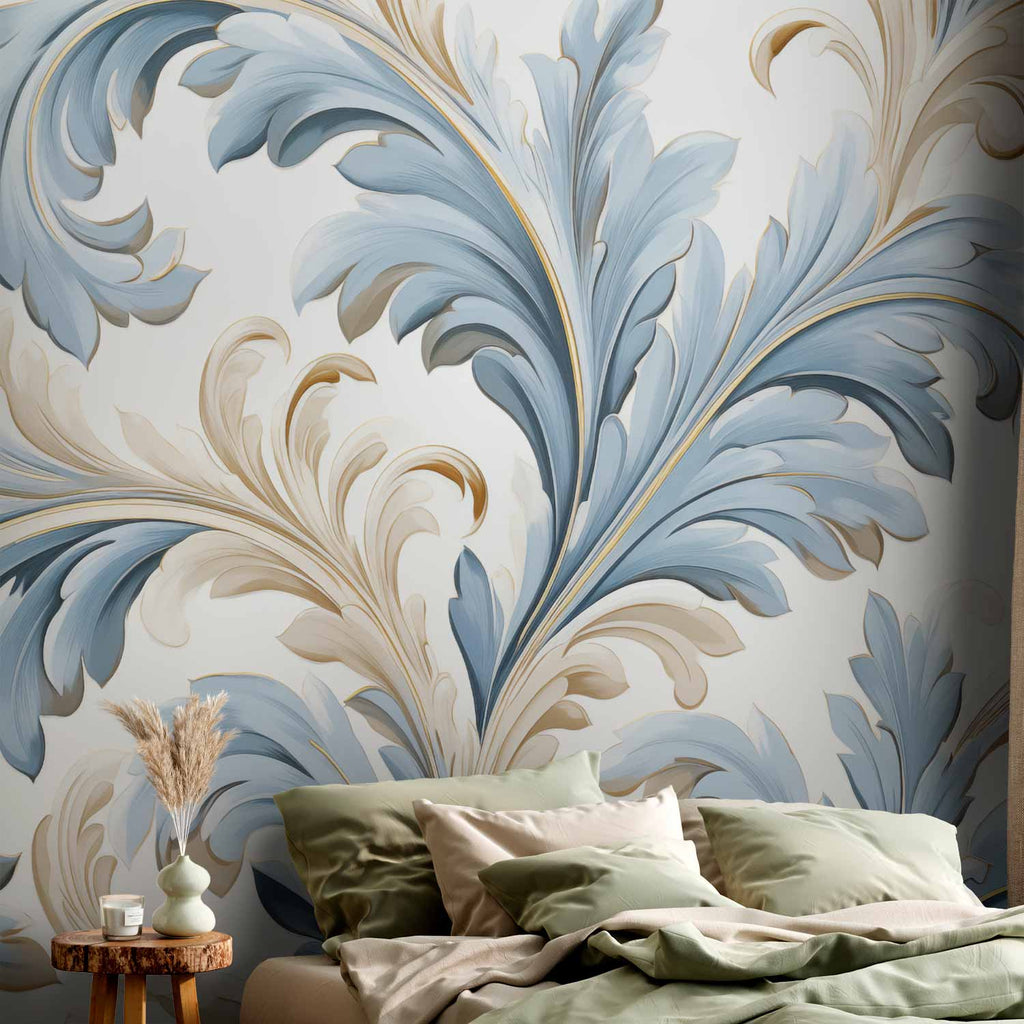 Baroque Ornament Light Cream-Blue Wall Mural