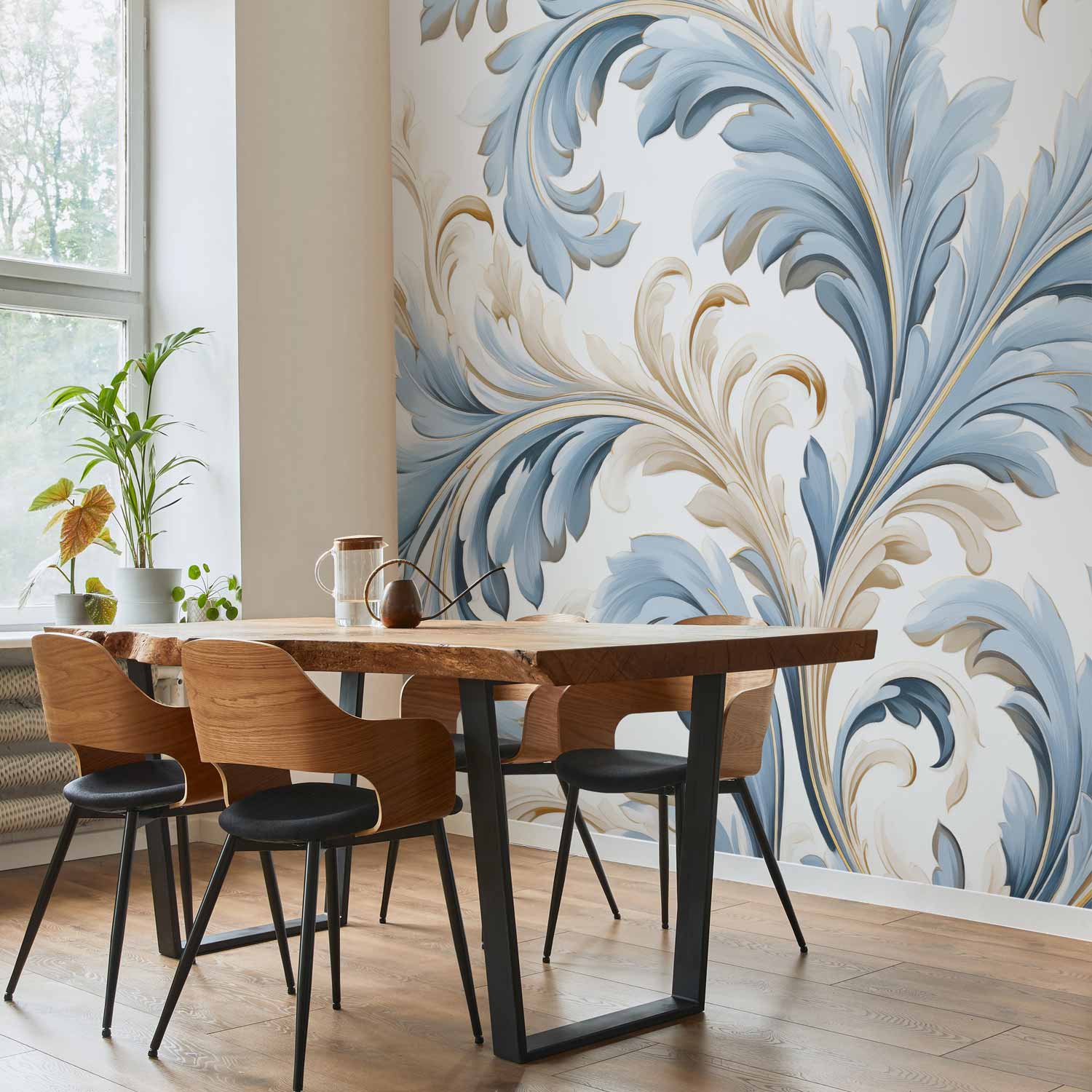 Baroque Ornament Light Cream-Blue Wall Mural