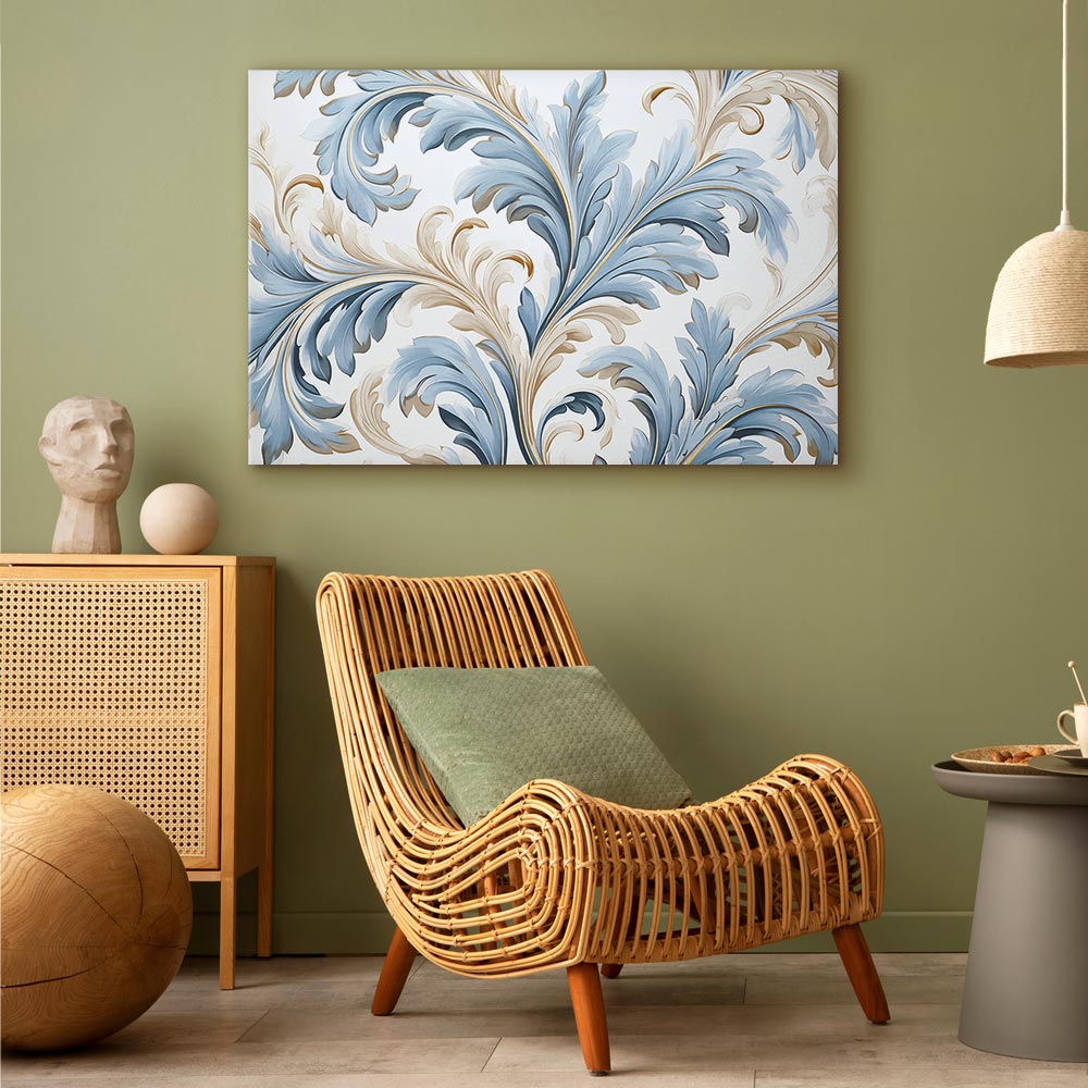 Canvas Print Baroque Ornaments in Light Cream-Blue Hues