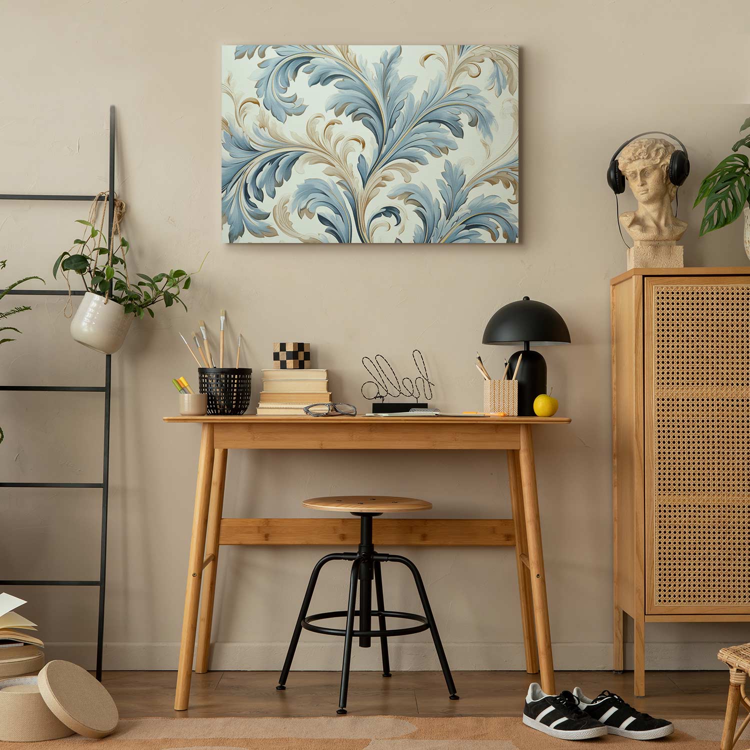 Light Cream Blue Baroque Ornament Canvas Print