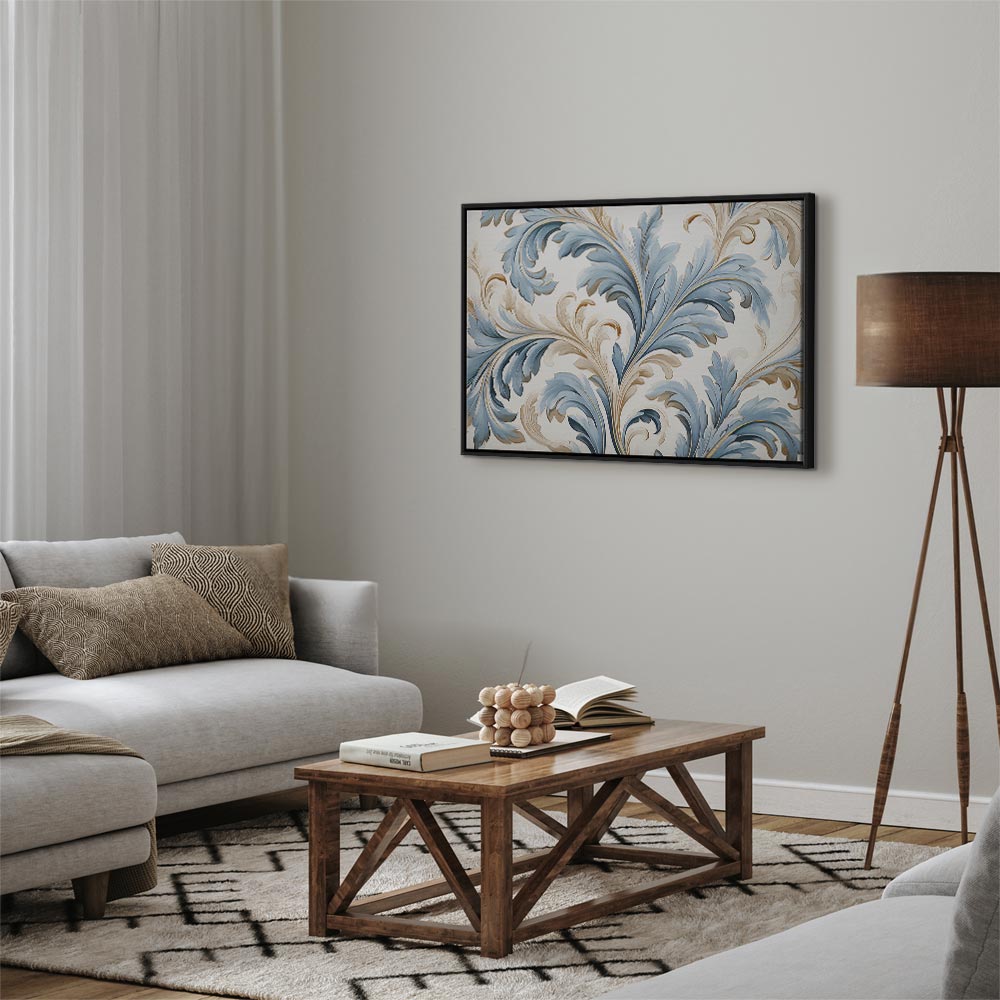 Canvas Print Baroque Ornaments in Light Cream-Blue Hues