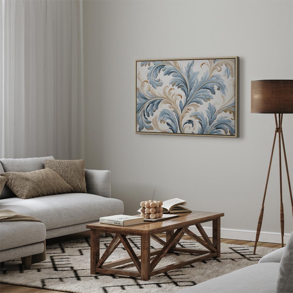 Canvas Print Baroque Ornaments in Light Cream-Blue Hues