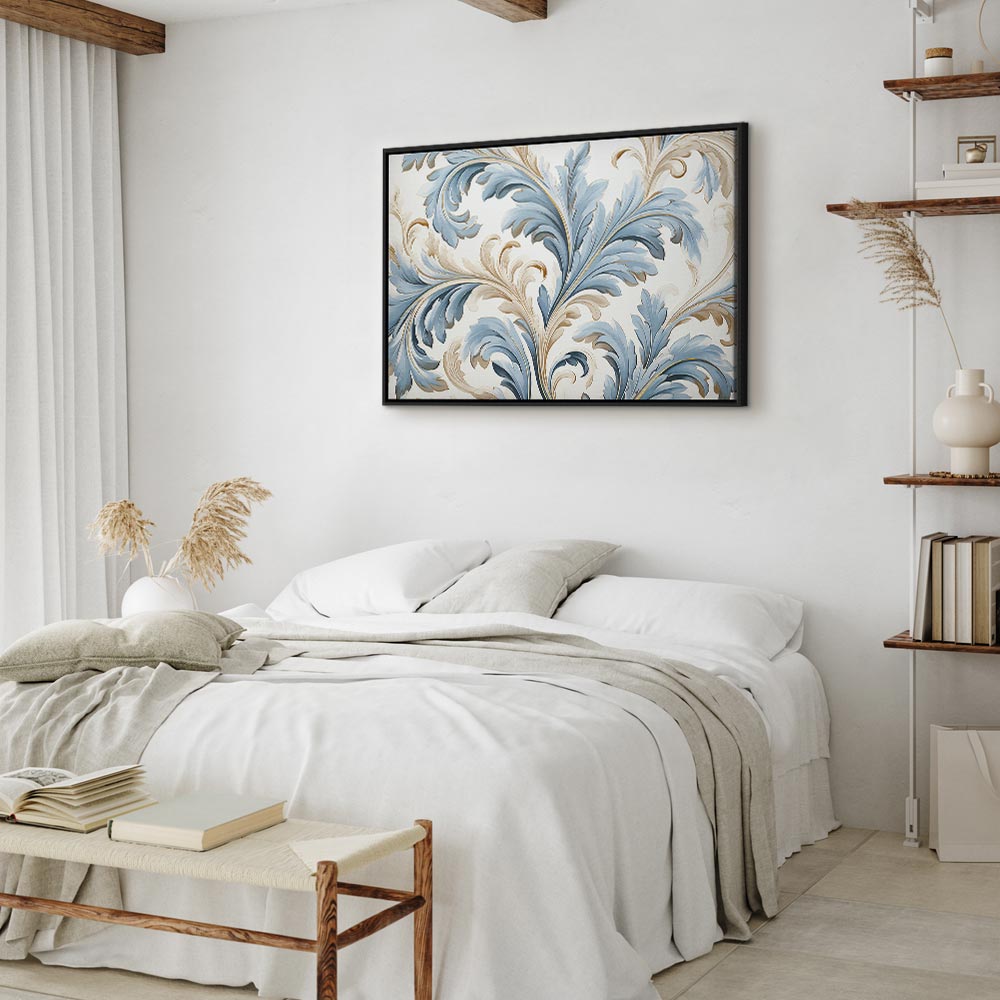 Canvas Print Baroque Ornaments in Light Cream-Blue Hues