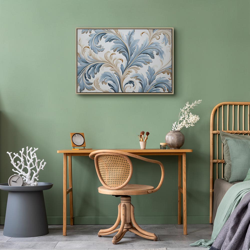 Canvas Print Baroque Ornaments in Light Cream-Blue Hues